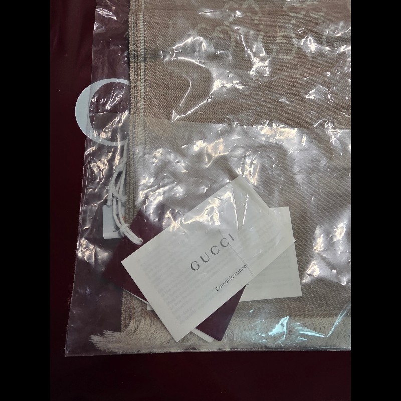 全新 未拆 GUCCI 經典雙 G Logo 緹花羊毛絲綢披肩/圍巾-2