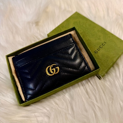 Gucci 黑Marmont 霧金釦4卡卡片套