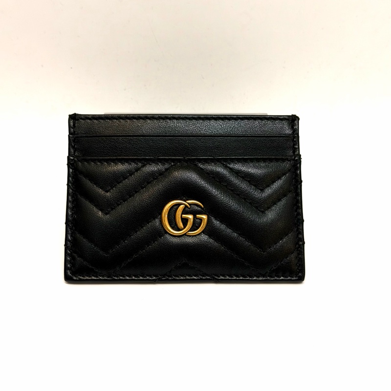 Gucci 黑Marmont 霧金釦4卡卡片套-1