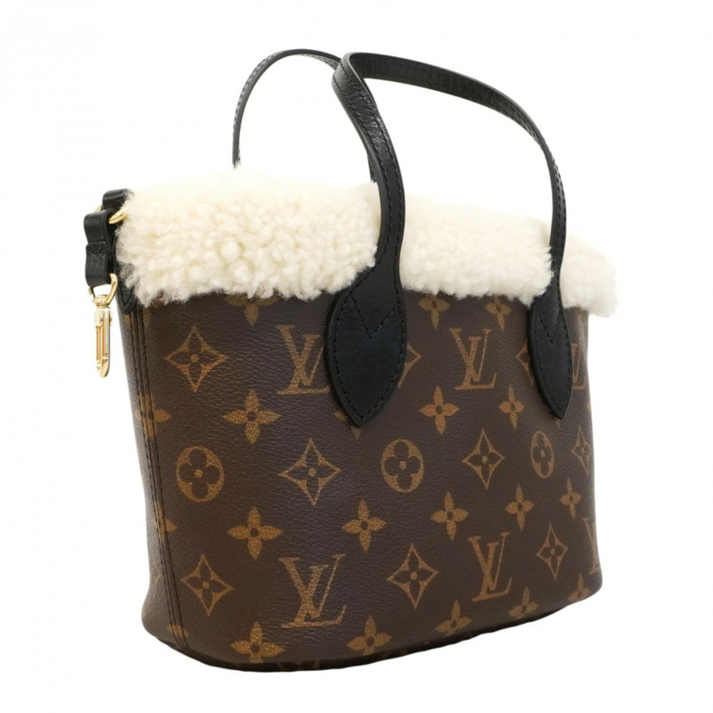 路易威登 Monogram Shearling Neverfull Inside Out BB 手提包 M26315 棕白色兩用包，女士款-1