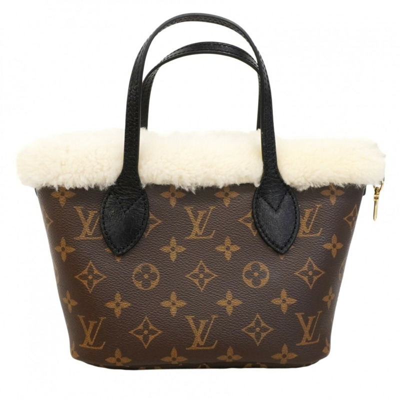 路易威登 Monogram Shearling Neverfull Inside Out BB 手提包 M26315 棕白色兩用包，女士款-9