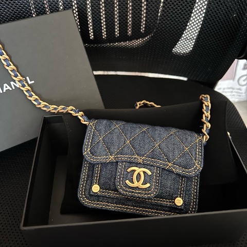 Chanel香奈兒 牛仔卡包 晶片版 小廢包 斜背包
