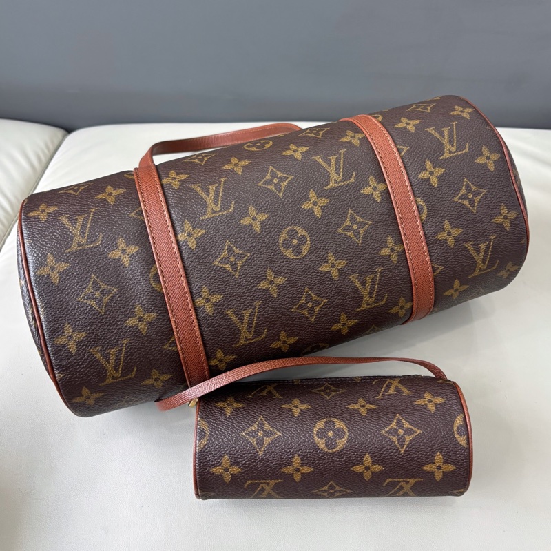 【狀況良好】Louis Vuitton 路易威登 LV 老花紅皮30cm圓桶子母包手提單肩包-1