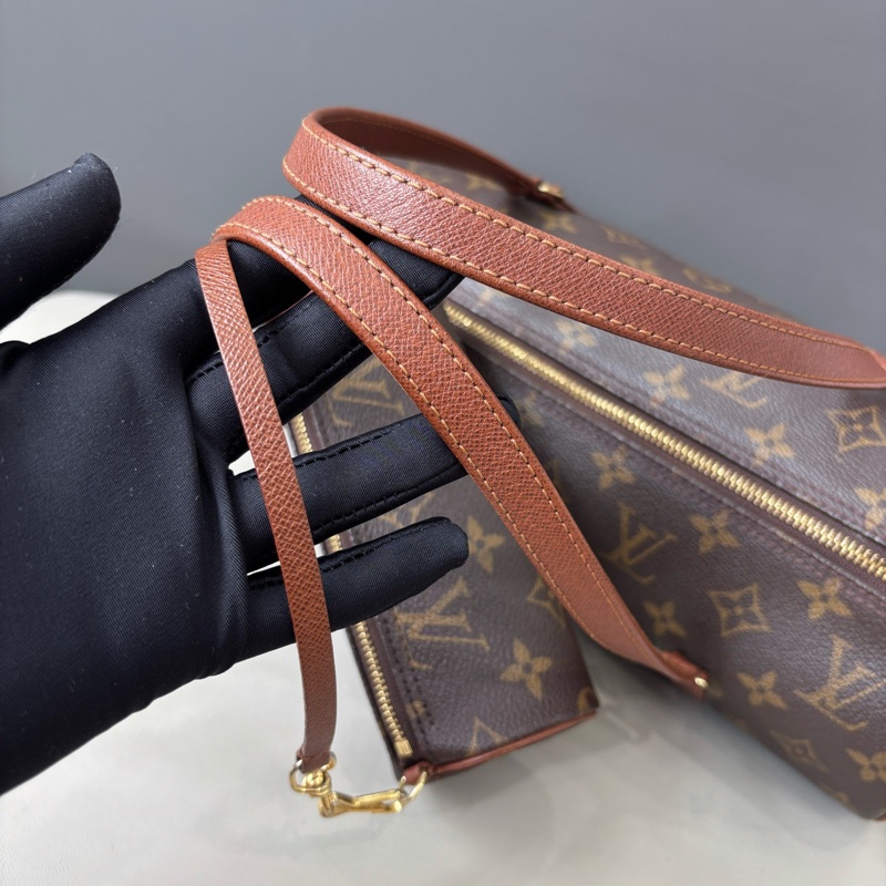 【狀況良好】Louis Vuitton 路易威登 LV 老花紅皮30cm圓桶子母包手提單肩包-6