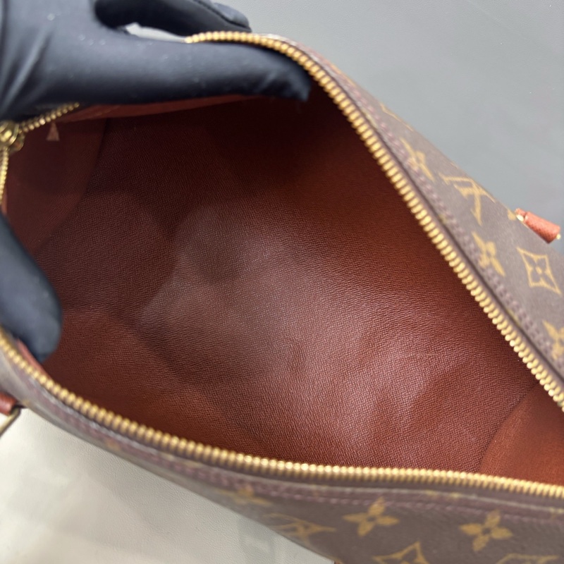 【狀況良好】Louis Vuitton 路易威登 LV 老花紅皮30cm圓桶子母包手提單肩包-7