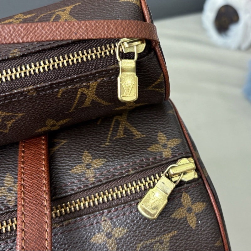 【狀況良好】Louis Vuitton 路易威登 LV 老花紅皮30cm圓桶子母包手提單肩包-9