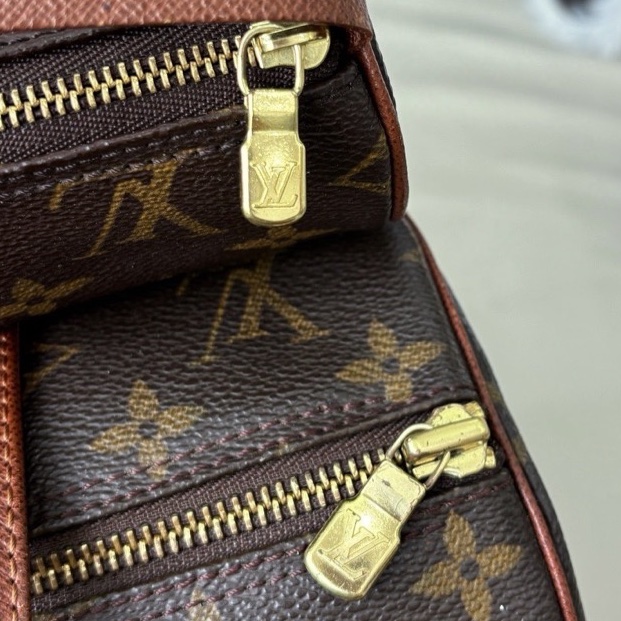 【狀況良好】Louis Vuitton 路易威登 LV 老花紅皮30cm圓桶子母包手提單肩包-10