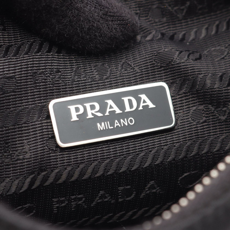 PRADA 2005 復刻版單肩背包 1BH204 尼龍 Saffiano 皮革 黑色 二手-3