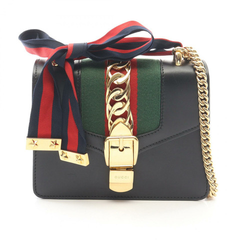 GUCCI Sylvie Web Line 鏈條斜背包 431666 黑色皮革 二手 GG