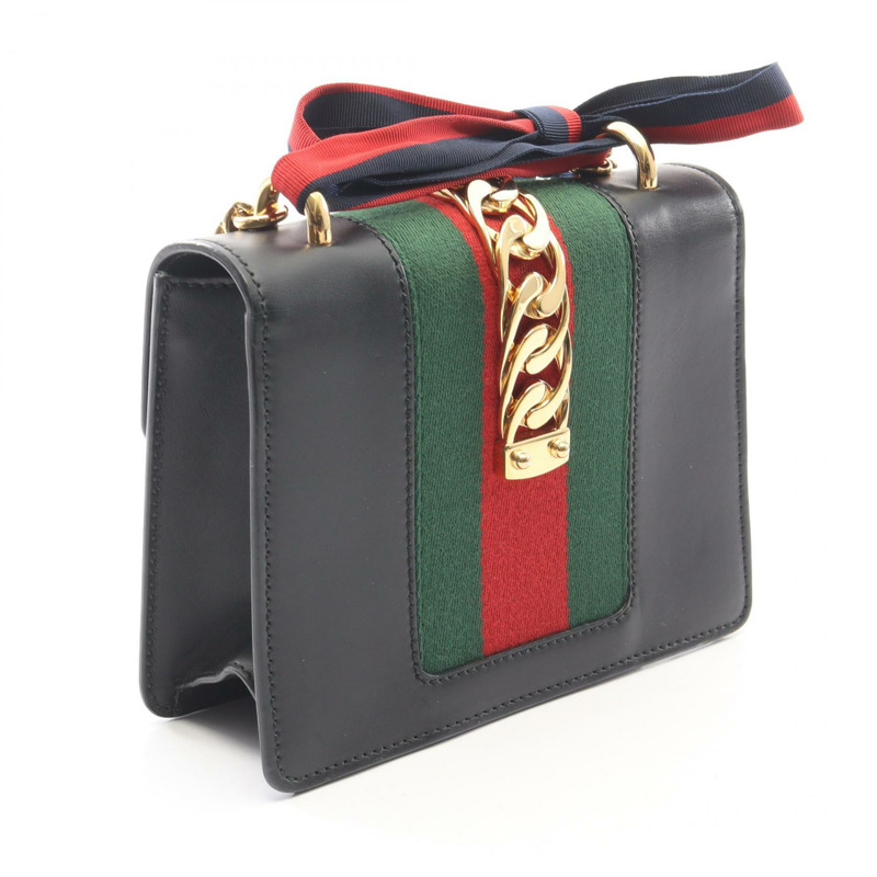 GUCCI Sylvie Web Line 鏈條斜背包 431666 黑色皮革 二手 GG-1