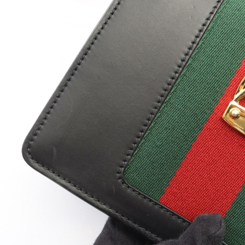 GUCCI Sylvie Web Line 鏈條斜背包 431666 黑色皮革 二手 GG-7