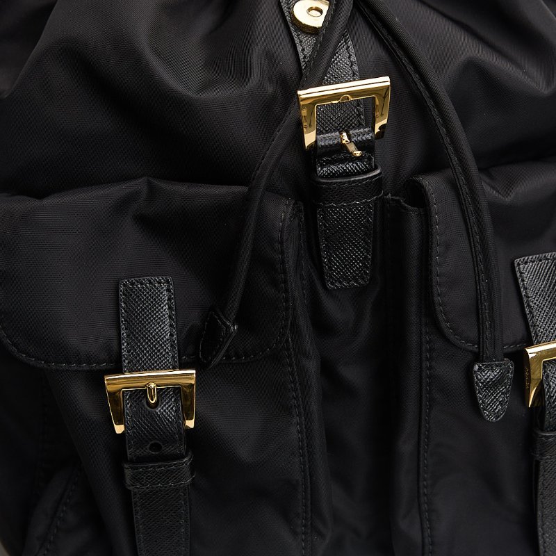 二手Prada 新款小號後背包 黑金-12
