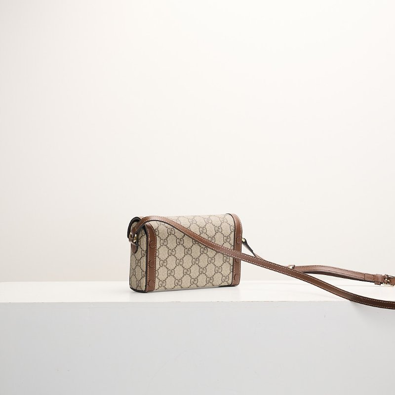 二手Gucci 1955橫版手機包/棕老花-3