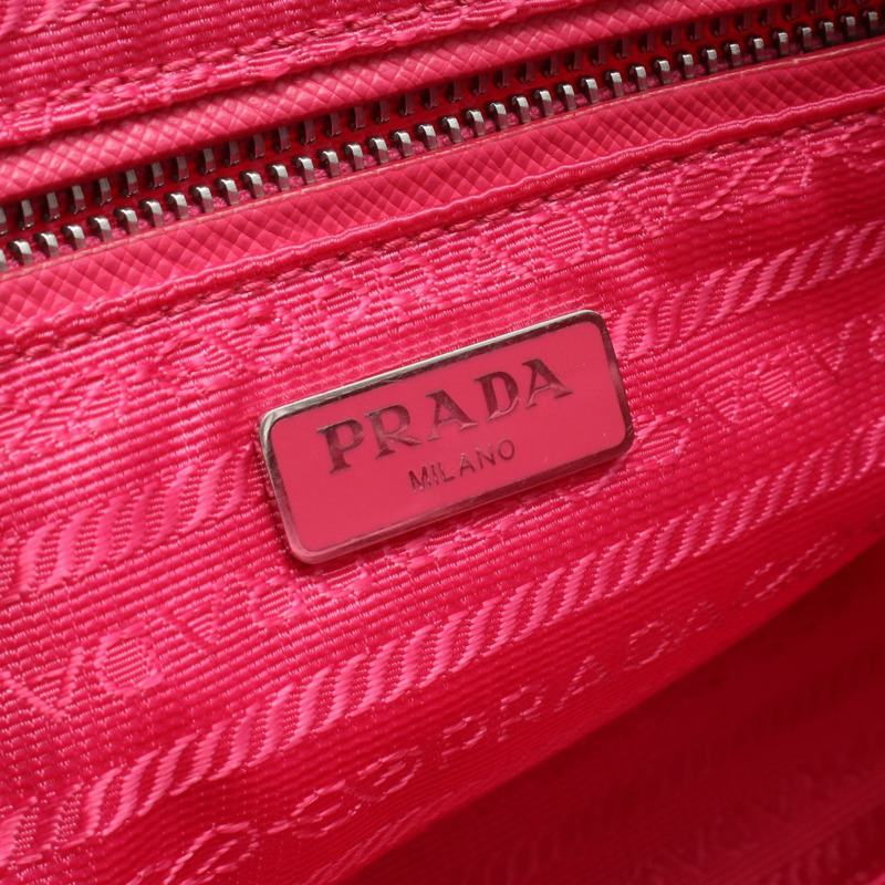 PRADA 三角形 logo 鏈條肩背斜背包 尼龍皮革 粉紅色 二手-3