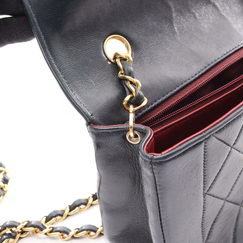 香奈兒 (CHANEL) 絎縫 Diana 翻蓋鏈條單背包 A01164 羊皮 海軍藍 金色五金-7