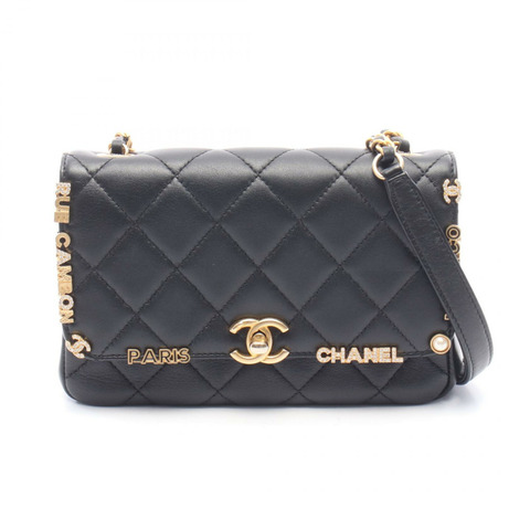 香奈兒 (CHANEL) 絎縫迷你翻蓋鏈條斜背包 AS3731 黑色皮革金色五金