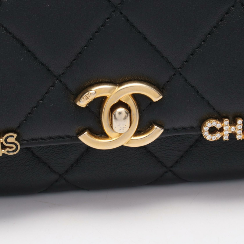 香奈兒 (CHANEL) 絎縫迷你翻蓋鏈條斜背包 AS3731 黑色皮革金色五金-7