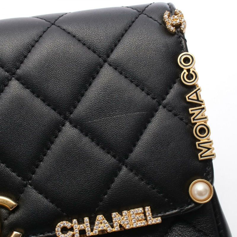香奈兒 (CHANEL) 絎縫迷你翻蓋鏈條斜背包 AS3731 黑色皮革金色五金-8
