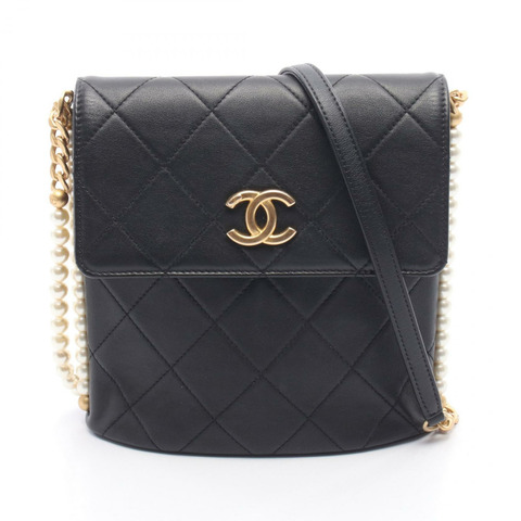 香奈兒 (CHANEL) 絎縫人造珍珠鏈肩背包 AS2503 皮革 黑色 GHW