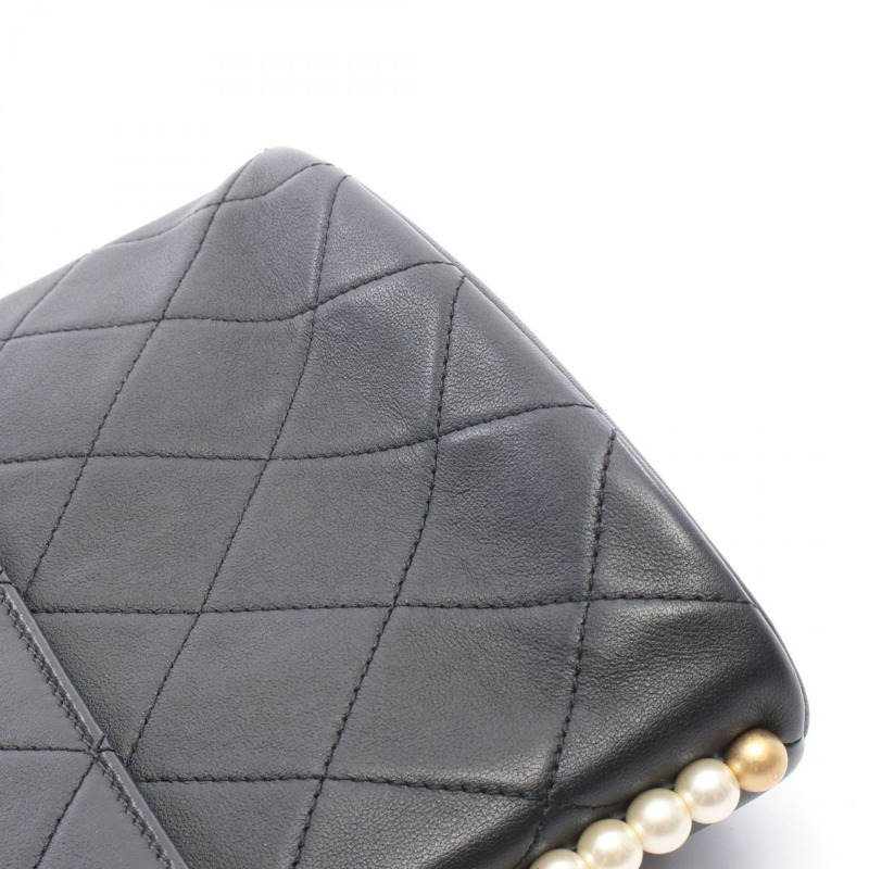 香奈兒 (CHANEL) 絎縫人造珍珠鏈肩背包 AS2503 皮革 黑色 GHW-8