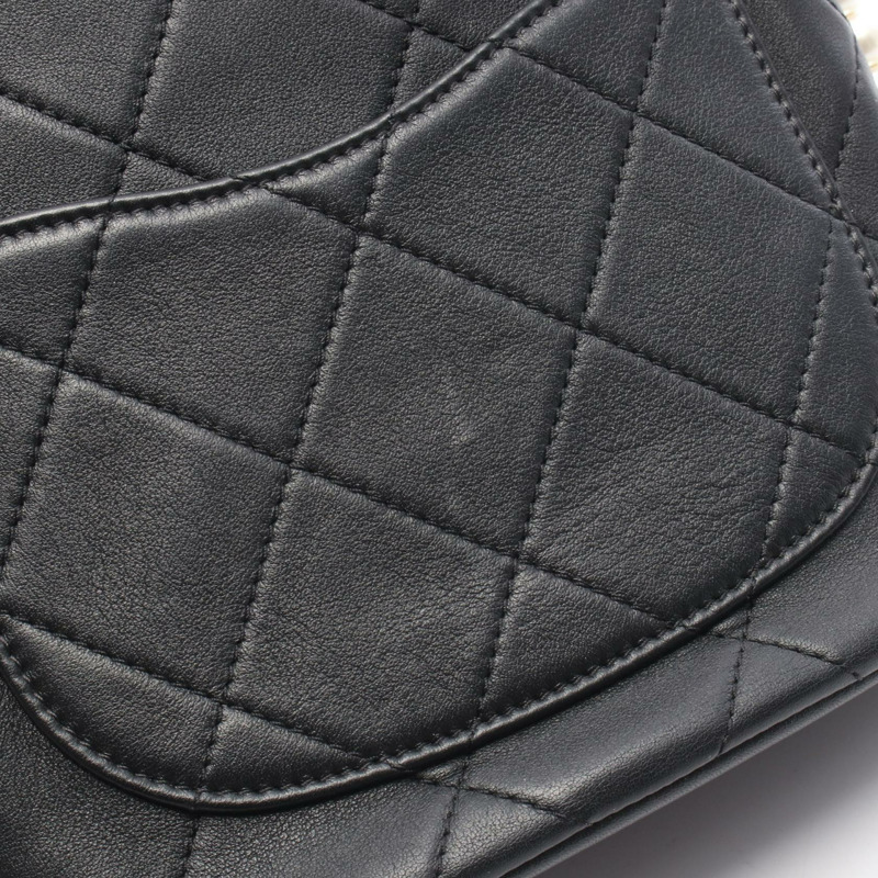 香奈兒 (CHANEL) 絎縫人造珍珠鏈肩背包 AS2503 皮革 黑色 GHW-10