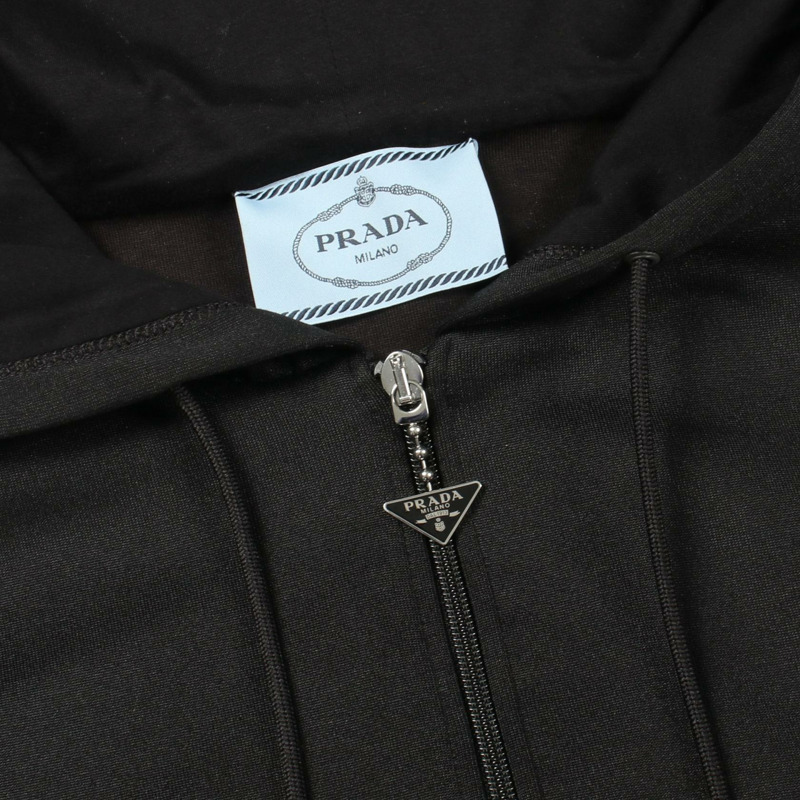 PRADA 半拉鍊連帽長袖襯衫洋裝 P3K44 棉滌混紡 黑色 二手 女款-8