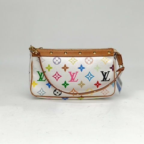 LOUIS VUITTON 中古麻將包白三彩PVC金扣2003