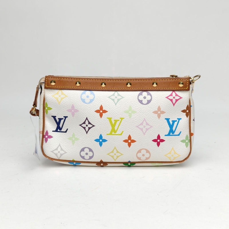 LOUIS VUITTON 中古麻將包白三彩PVC金扣2003-2