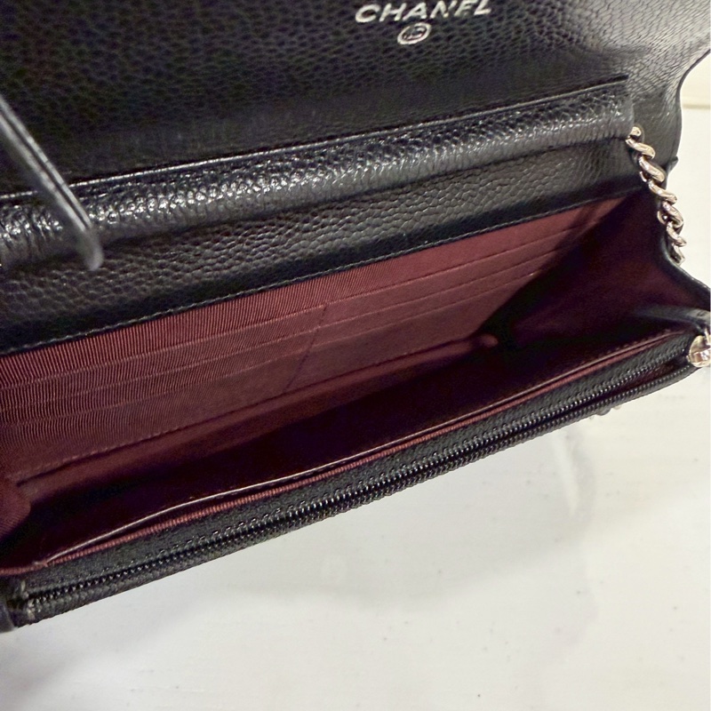 經典不敗😍99新🆕Chanel香奈兒黑銀荔枝牛皮woc單肩斜挎鏈條包發財包-20