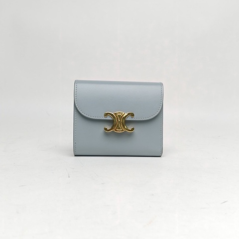 CELINE 灰色牛皮金扣凱旋門錢包