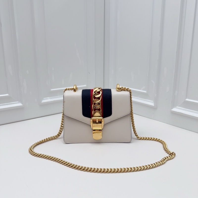 98新Gucci 古驰Sylvie 白色牛皮链条包 -1