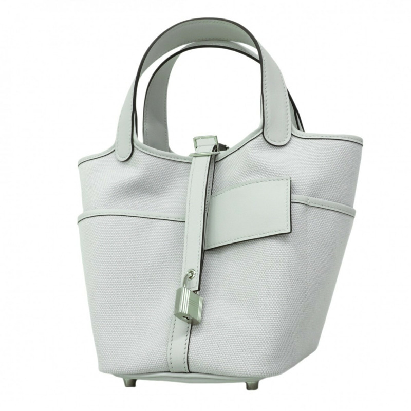 愛馬仕 Picotin Lock Cargo PM 手提包,Swift 皮革,Toile Goelan 帆布,鉑金灰,W 印記,女士,P2859811-0