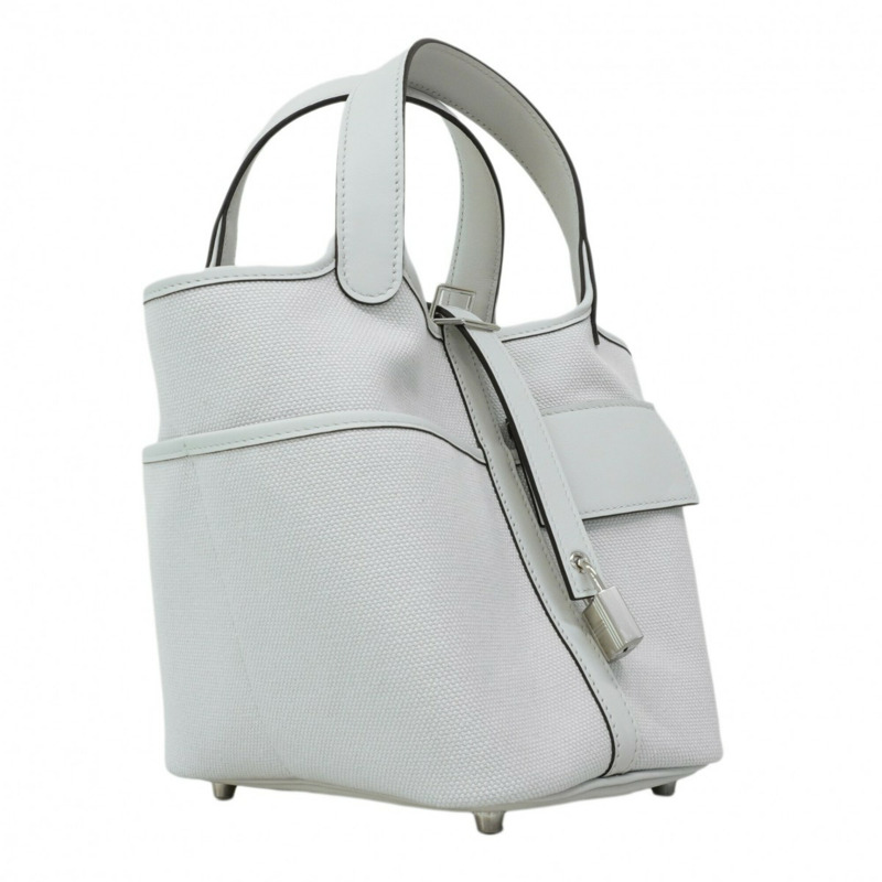 愛馬仕 Picotin Lock Cargo PM 手提包,Swift 皮革,Toile Goelan 帆布,鉑金灰,W 印記,女士,P2859811-1