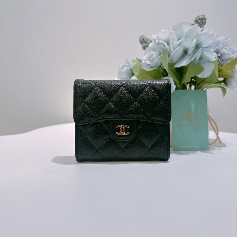 TW4843 Chanel 香奈兒 經典 三摺疊 短銀包 黑金 荔枝皮 Classic Flap Short Wallet Caviar Black x GHW-0