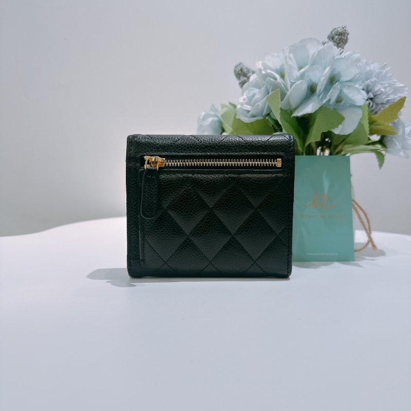 TW4843 Chanel 香奈兒 經典 三摺疊 短銀包 黑金 荔枝皮 Classic Flap Short Wallet Caviar Black x GHW-1