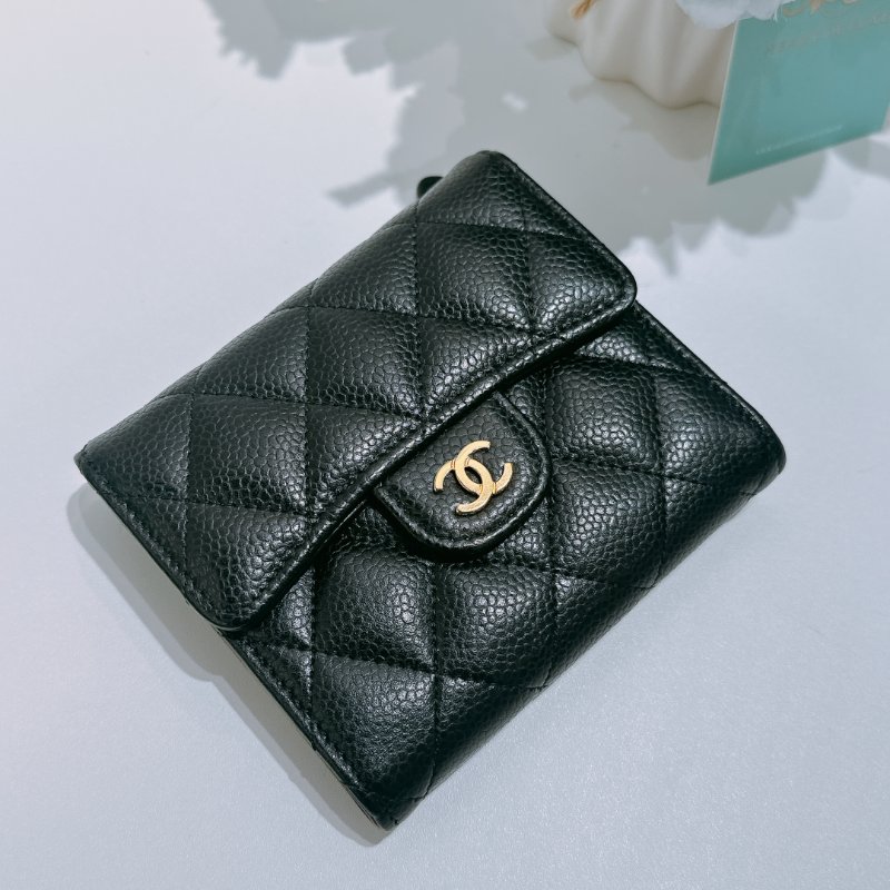 TW4843 Chanel 香奈兒 經典 三摺疊 短銀包 黑金 荔枝皮 Classic Flap Short Wallet Caviar Black x GHW-6