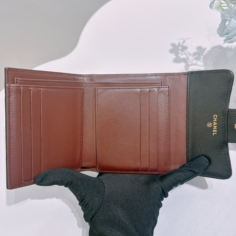 TW4843 Chanel 香奈兒 經典 三摺疊 短銀包 黑金 荔枝皮 Classic Flap Short Wallet Caviar Black x GHW-10
