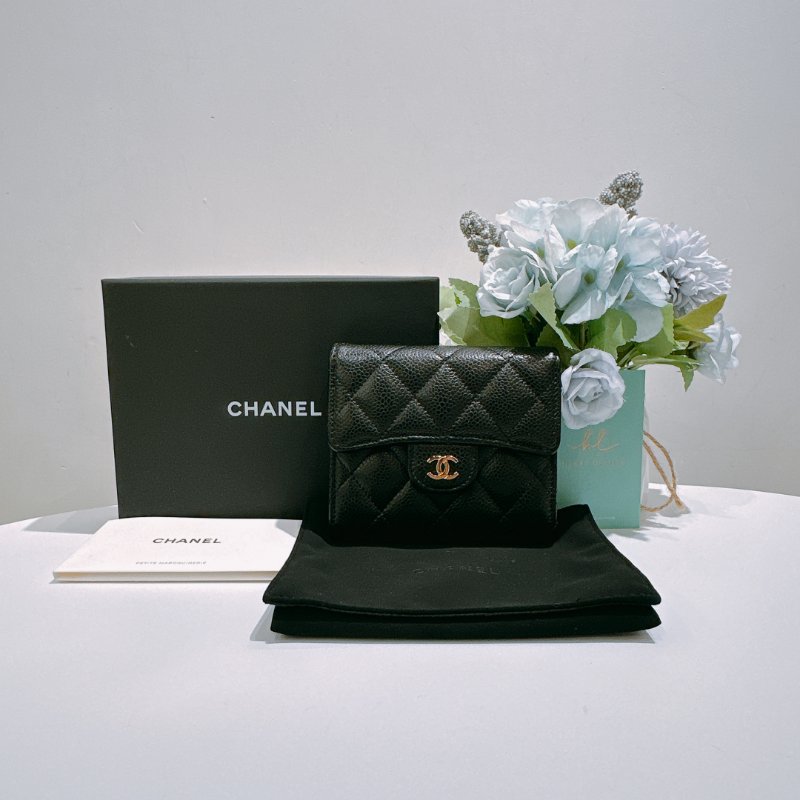 TW4843 Chanel 香奈兒 經典 三摺疊 短銀包 黑金 荔枝皮 Classic Flap Short Wallet Caviar Black x GHW-13