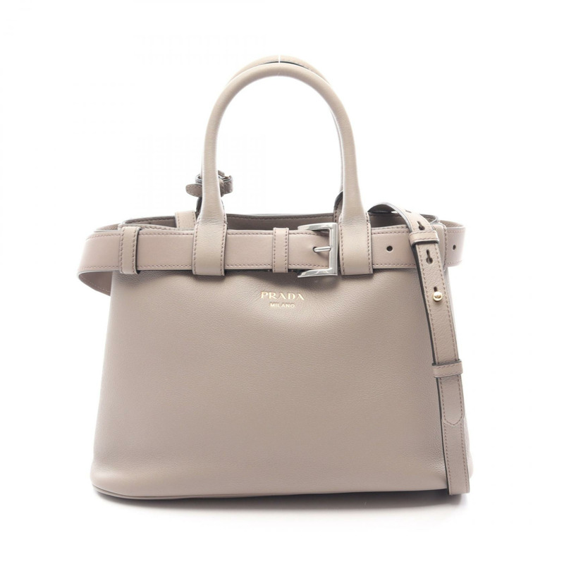 PRADA 扣環中型肩挎包/斜背包 1BA434 米色皮革 二手-0