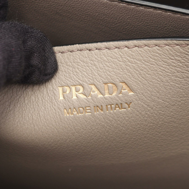 PRADA 扣環中型肩挎包/斜背包 1BA434 米色皮革 二手-3