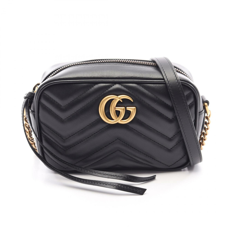 GUCCI GG Marmont 絎縫迷你鏈條單肩斜背包 448065 皮革 二手-0