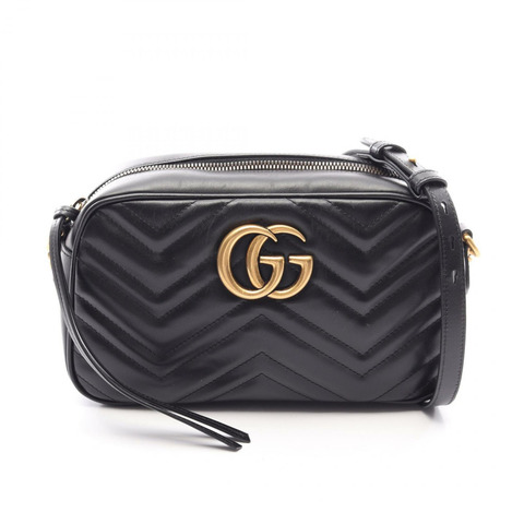 GUCCI GG Marmont 肩背斜背包 447632 黑色皮革 二手 女士
