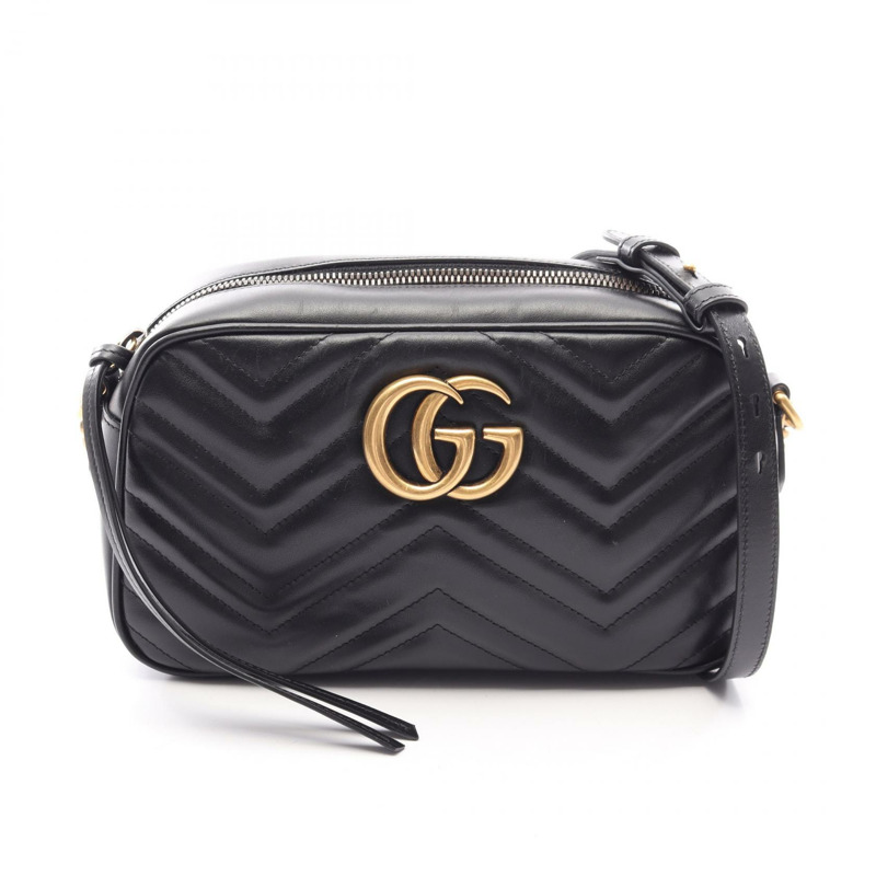 GUCCI GG Marmont 肩背斜背包 447632 黑色皮革 二手 女士-0