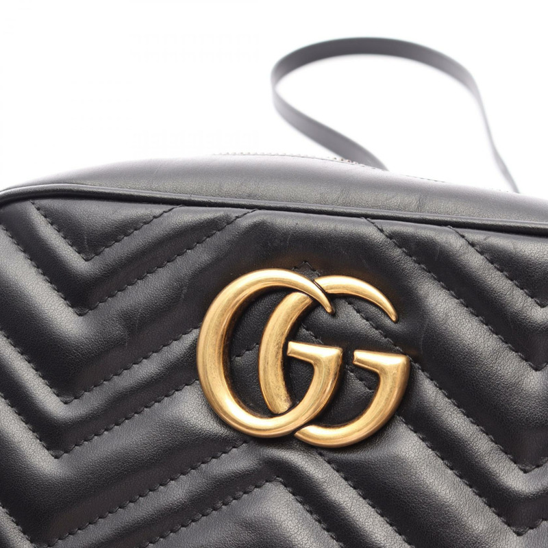 GUCCI GG Marmont 肩背斜背包 447632 黑色皮革 二手 女士-6