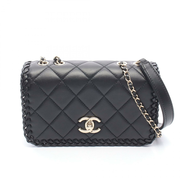 香奈兒 (CHANEL) 絎縫全翻蓋鏈條單肩背包 AS4234 羊皮黑色 二手 金色五金-0