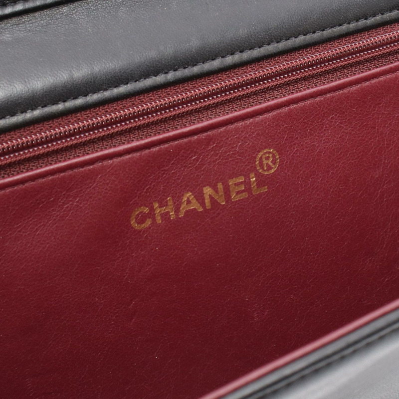 香奈兒 (CHANEL) 絎縫全翻蓋鏈條單肩背包,羊皮材質,黑色,二手,女士,金色五金-3