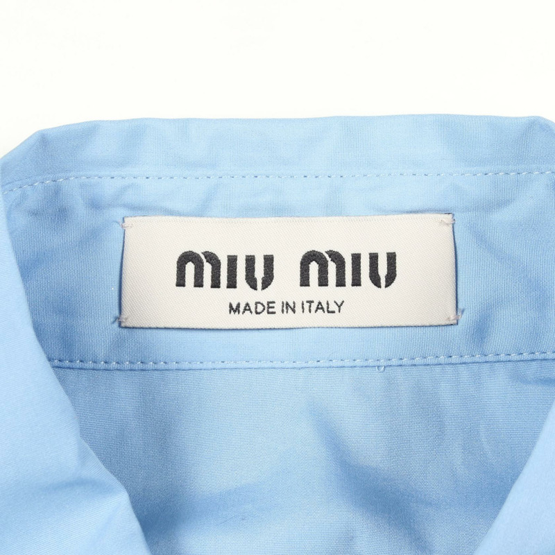 Miu Miu 無袖側開襟府綢襯衫，棉質，藍色 #38，二手-2
