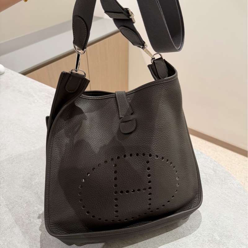 Hermes 愛馬仕Evelyne Bag GM 灰 銀釦 伊芙琳包 III 33 EV33 肩背包 斜背包 側背包-10