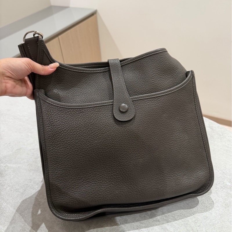 Hermes 愛馬仕Evelyne Bag GM 灰 銀釦 伊芙琳包 III 33 EV33 肩背包 斜背包 側背包-11