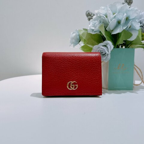 TW4845 Gucci 古馳 真皮短錢包 真皮 GG Marmont Tri-Fold Wallet Red x GHW